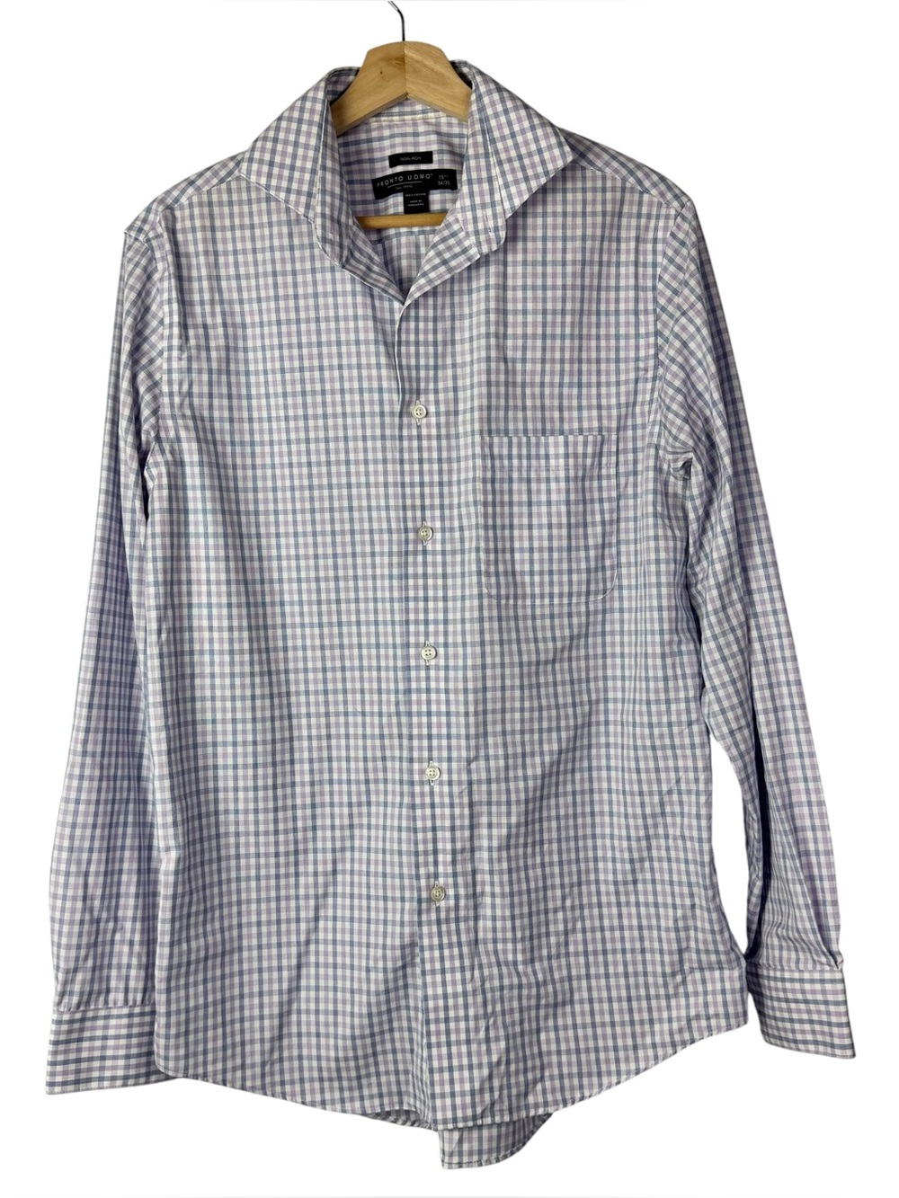 Pronto Uomo Purple & Blue Plaid Long Sleeve Button Down Dress Shirt 15 1/2